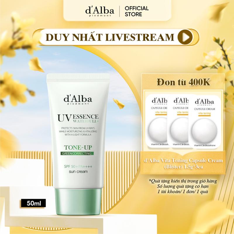 LIVE 50ml GREEN Kem chống nắng Nâng Tone Xanh Lá d'Alba Clean Tea Tree Liposome Tone-Up Sun Cream - Green SPF50+ PA++++ Sunscreen Skincare
