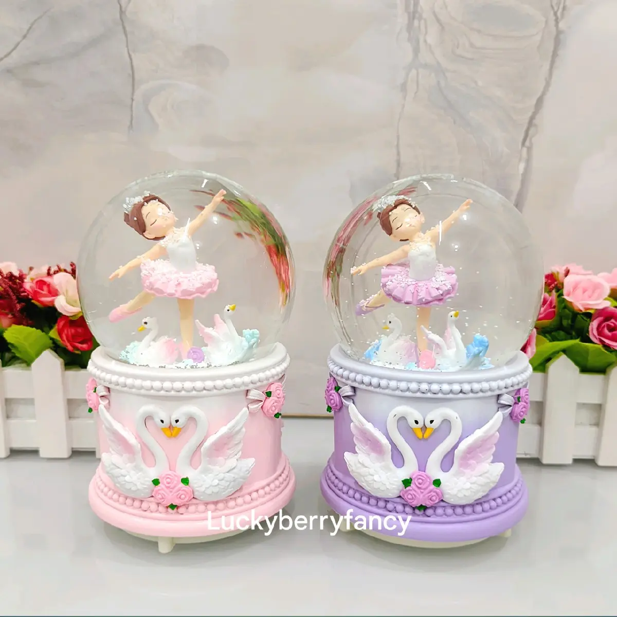 FITUR LENGKAP PREMIUM Snowball / Pajangan Bola Kaca Music Box Ballerina Angsa XL(100)  Otomatis Lampu