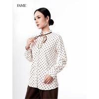 Gambar FAME | Ribbon Tie Blouse | Blouse Wanita Tie Neck Motif Polkadot Office Wear Smart Casual | 9211966 - Cream, S dari FAME Official Kota Surabaya 3 Tokopedia