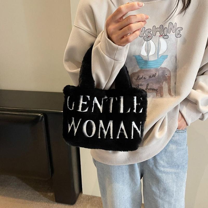 Product Introduction of Large Capacity Shoulder Bags Stylish Plush Letter Painted Messenger Bag Tote Bags for Birthday Gifts 12
