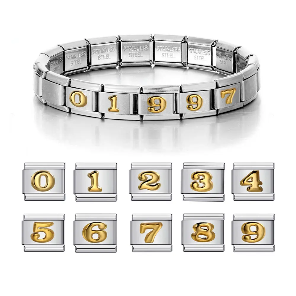Vòng Tay Nam Nữ, Charm Liên Kết Ý, Số Mô Hình 0-9, Chất Liệu Thép Không Gỉ 9mm, Thời Trang, Thích Hợp Để Tự Làm, Quà Tặng Trang Sức, Phong Cách 2024, 1 Chiếc