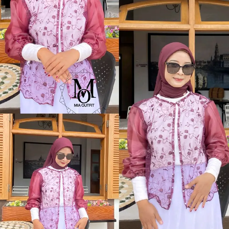 LILY OUTER CROP BRUKAT RANDOM MOTIF / OUTER BRUKAT SAPTO  + ORGANZA  [ BAJU KONDANGAN ,HARI RAYA LEBARAN,LAMARAN ] MEWAH NEW 2025 8