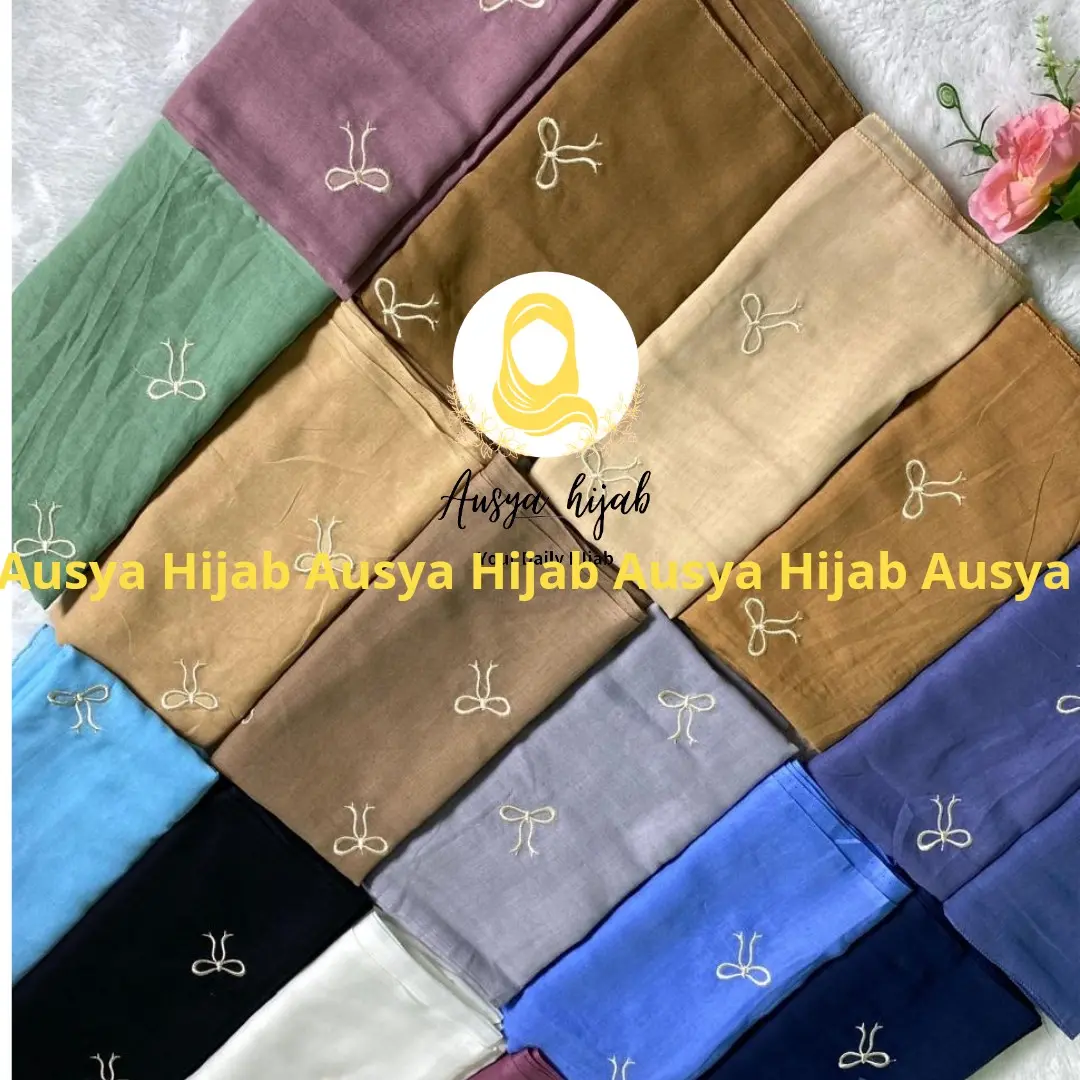 Hijab Segiempat Paris Jadul Coquette Pita Kecil Ribbon Bordir Katun Paris Jadul Premium - Muslim