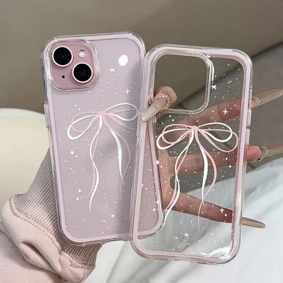 Pola Busur 2 in 1 Case Hp Untuk Samsung A27 A57 A07 A16 5G A56 5G S26 Ultra S26 Plus S24 Fe S22 S23 S24 Ultra A26 5G A36 5G S25 Ultra A15 A17 5G A06 4G A55 5G A32 4G Casing Transparan Handphone