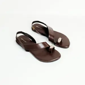 OBERKLAST Vedro Sandal Wanita Elegan | Flat Sandal Tali Simpel Aksen Gold | Hitam Mocca Coffee