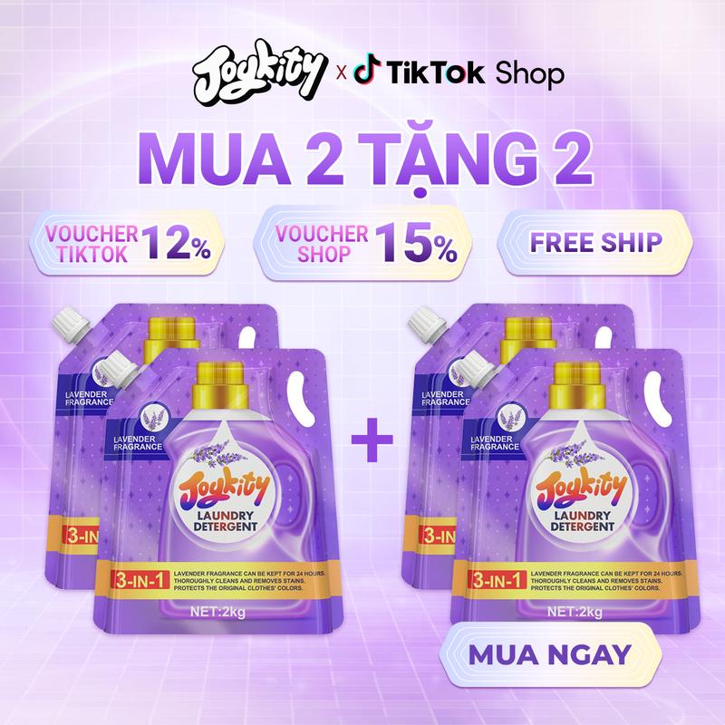 [MUA 1 TẶNG 1] Nước Giặt Xả Joykity Hương Lavender (Túi 2kg) Lưu Hương Thơm Lâu / Dịu Nhẹ An Toàn Cho Da / Làm Sạch Tốt / Làm Bền Màu Quần Áo
