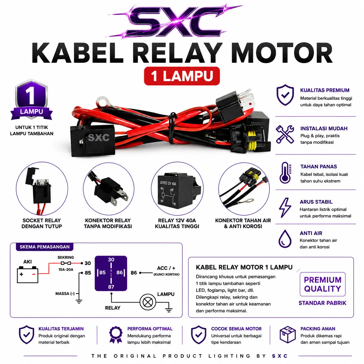 ORIGINAL KABEL RELAY BILED MOTOR KANEL RELAY 1 LAMPU | KABEL SET H4 | KABEL HID H4 H6 GARANSI 1 TAHUN