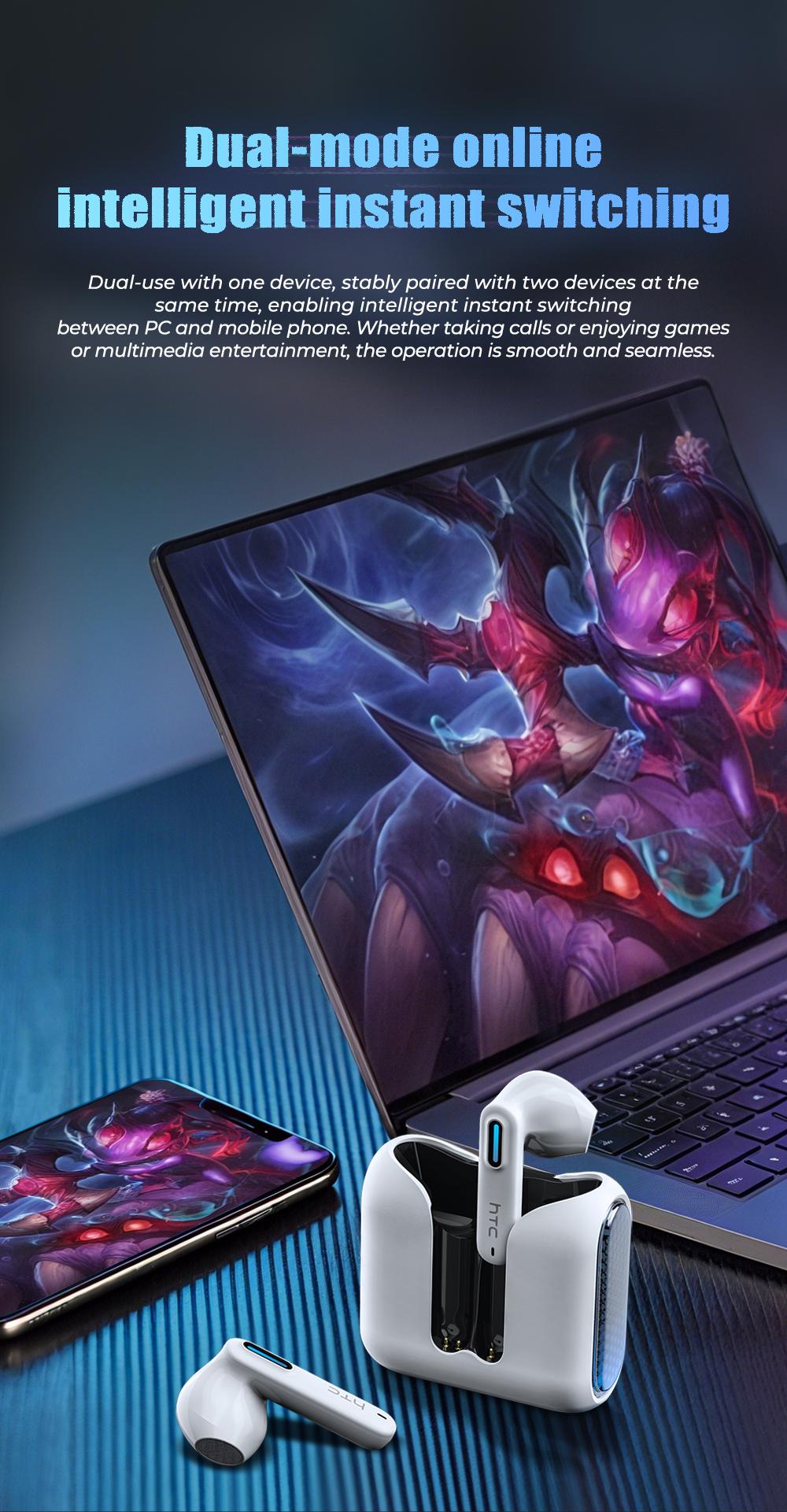 HTC NE49 AI Translation Earbuds Bluetooth 6.0 Gaming Headphones Real Time Translation in 134 Languages 35 Hours Long Battery Life HiFi Sound Quality IPX5 Waterproof Sports Travel Entertainment Music