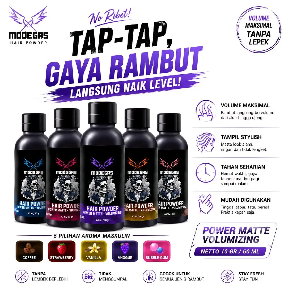 MG 60ML Mode Gas Hair Powder All Varian Hair Styling Volumizing Pomade Bubuk Pria Dan Wanita
