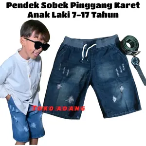 Celana Pendek Jeans Sobek Anak Laki Cowo Cowok Remaja Tanggung SD SMP Warna Biru Navy Blit Muda Usia Umur 7 Sampai 17 Tahun