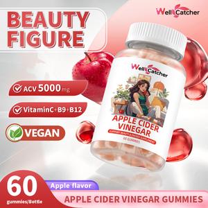 Wellcatcher Halal Apple Cider Vinegar Edible 5000mg with Vitamin B9 B12 Supplement Healthy Fitness Dietary Healthcare Natural Optimum gut health gummies