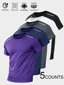 メンズランニングTシャツ5枚セット 吸汗速乾 通気性 半袖スポーツウェア 夜間ランニング トレーニング ジムウェア