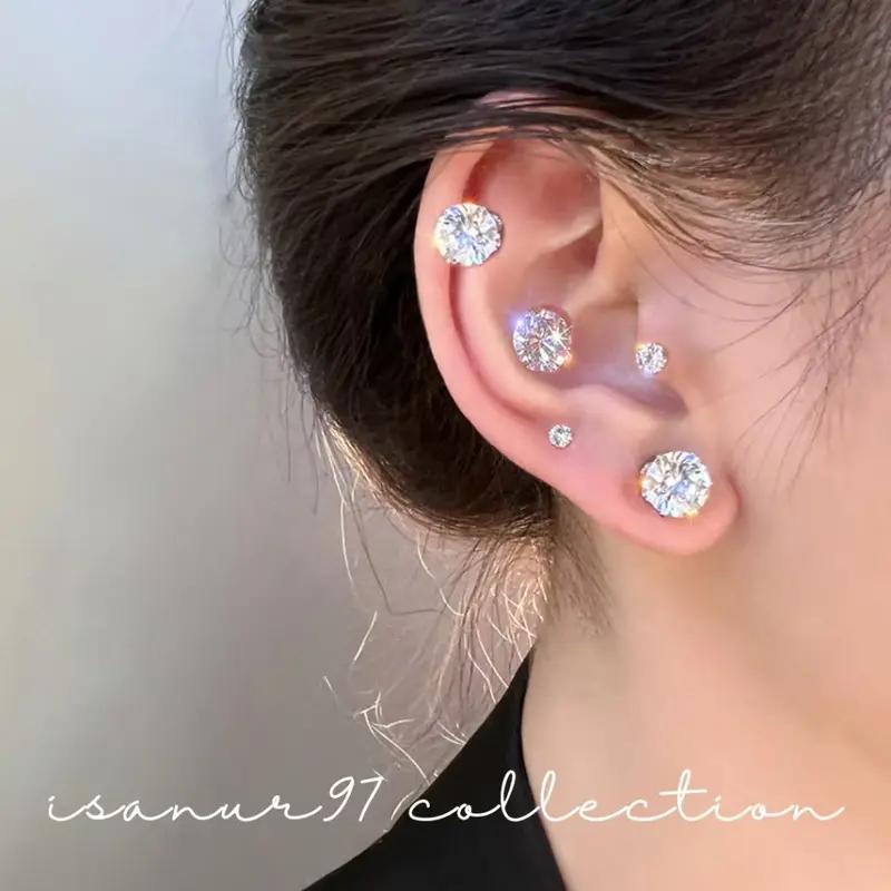 (2pcs/pasang) ANTING-ANTING ANTING ZIRCON KANCING ZIRKON BULAT BAJA TAHAN KARAT TITANIUM ANTING-ANTING SEDERHANA SILVER 925 1