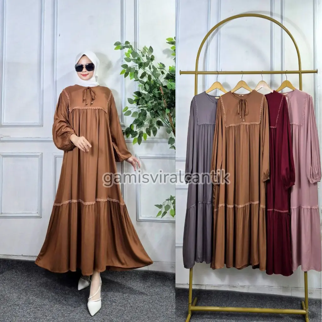 Gamisviralcantik - Jelita Midi Dress Polos Wanita Muslim Elegan Simple Terbaru Rayon Twill Premium Busui Friendly | Baju Muslim Kekinian 2024