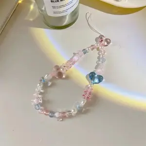 Chain Charms Tali Gantungan Hp Manik Manik Aesthetic Girl Stripe Mutiara Gaya Peri Pergelangan Tangan Premium New Simpel Anti Hilang Gelang Mudah Dilepas Lanyard Ponsel Kreatif Busur Warna-warni Akrilik Plastik Resin 20x3x1cm
