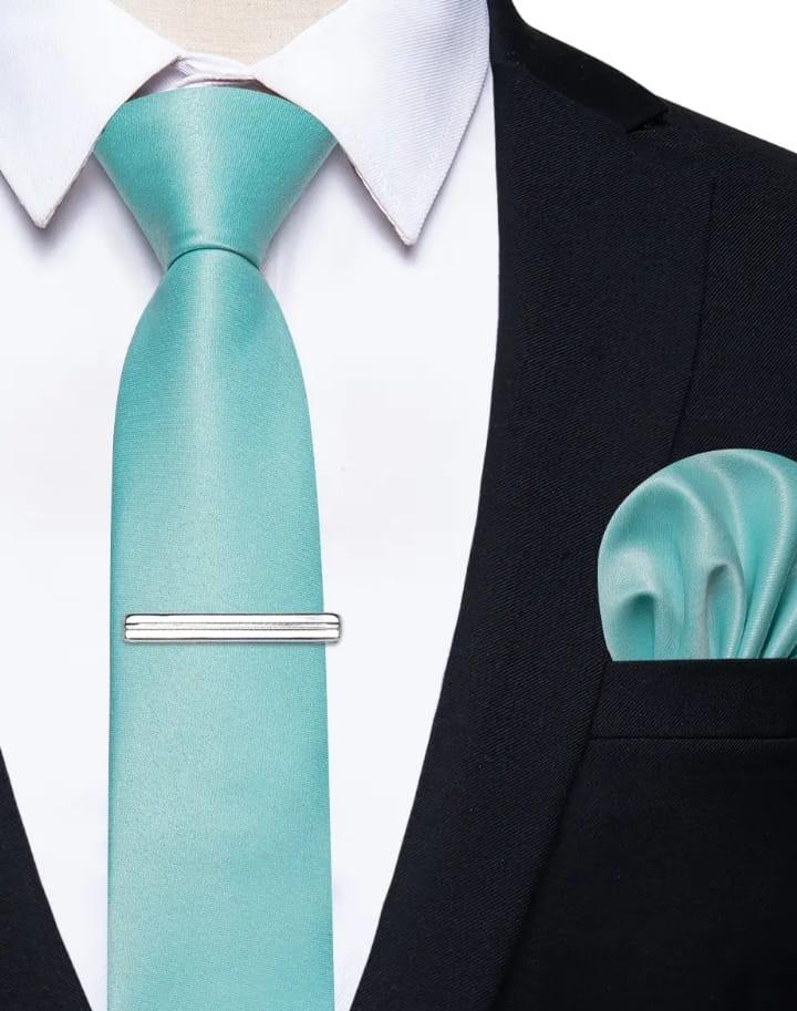 Product Introduction of Dasi instan  pria plus penjepit dasi silver metalik dasi 3inchi 8 cm+ pocket square 3 in 1 packing box 10