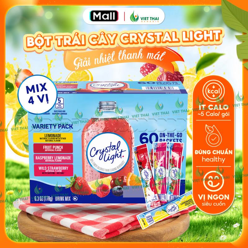 Bột Trái Cây Mix 4 Vị Không Đường Crystal Light - Bột Pha Nước Uống Giải Nhiệt Eatclean Set Lẻ Tiện Lợi Việt Thái Organic