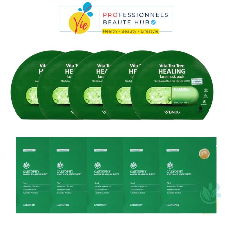    COMBO MIX 10 MIẾNG   5 Miếng Mặt nạ Caryophy mask cho da dầu mụn + 5 Miếng mặt nạ BNBG Tràm Trà dưỡng sáng mờ thâm 