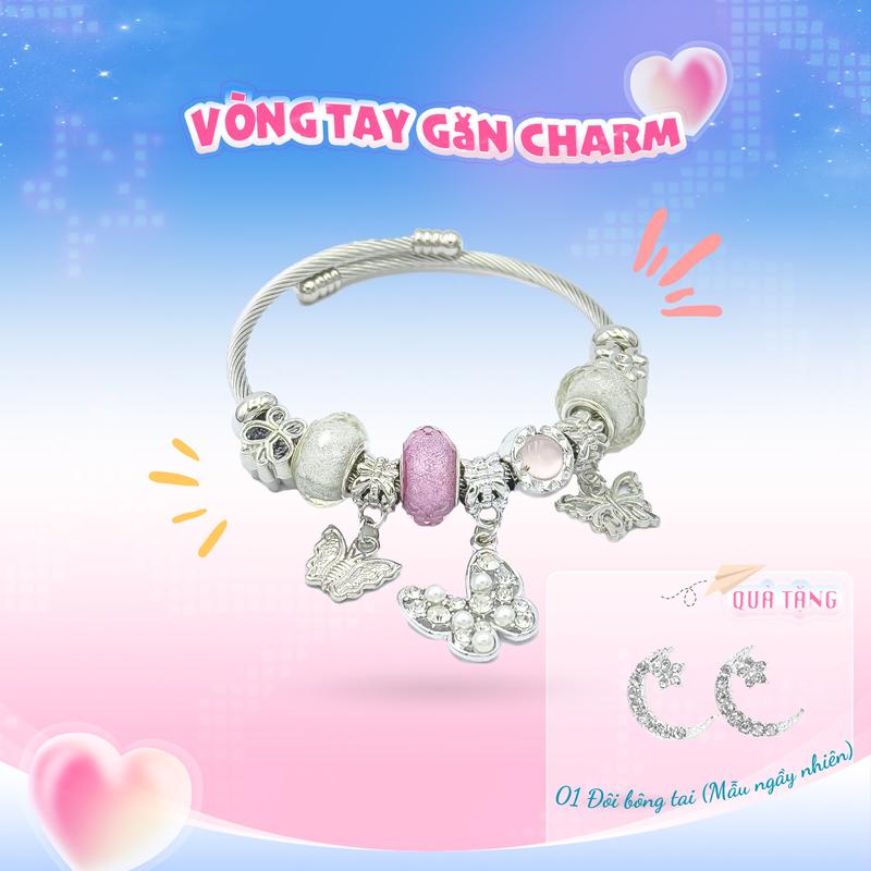 [AURAJ] Vòng Tay Gắn Charmi (Chất liệu Hợp Kim Titan) TẶNG 01 Đôi Bông Tai (Mẫu ngẫu nhiên). Nhiều Mẫu Charm Dành Cho Nam Nữ Cao Su Hoa Women Nam Châm