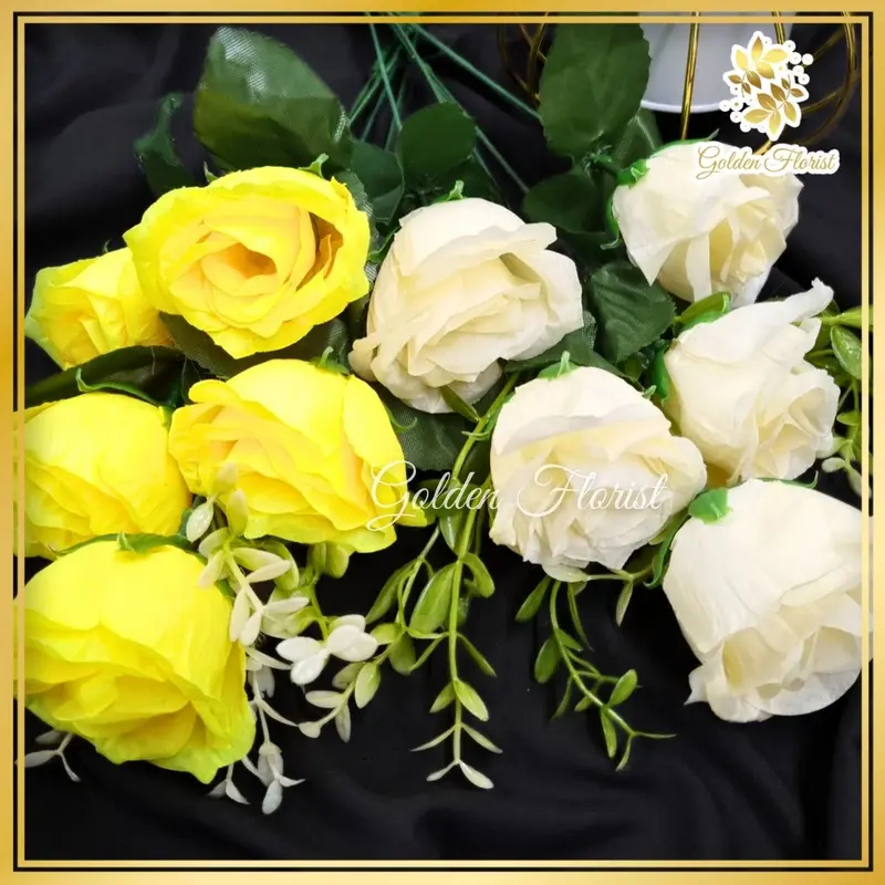 Bunga Mawar 1 Tangkai 5 Kuntum Termurah/Bunga Rose Tropis Artificial/Bunga Imitasi Mawar Palsu Dekorasi (NK-235) 5