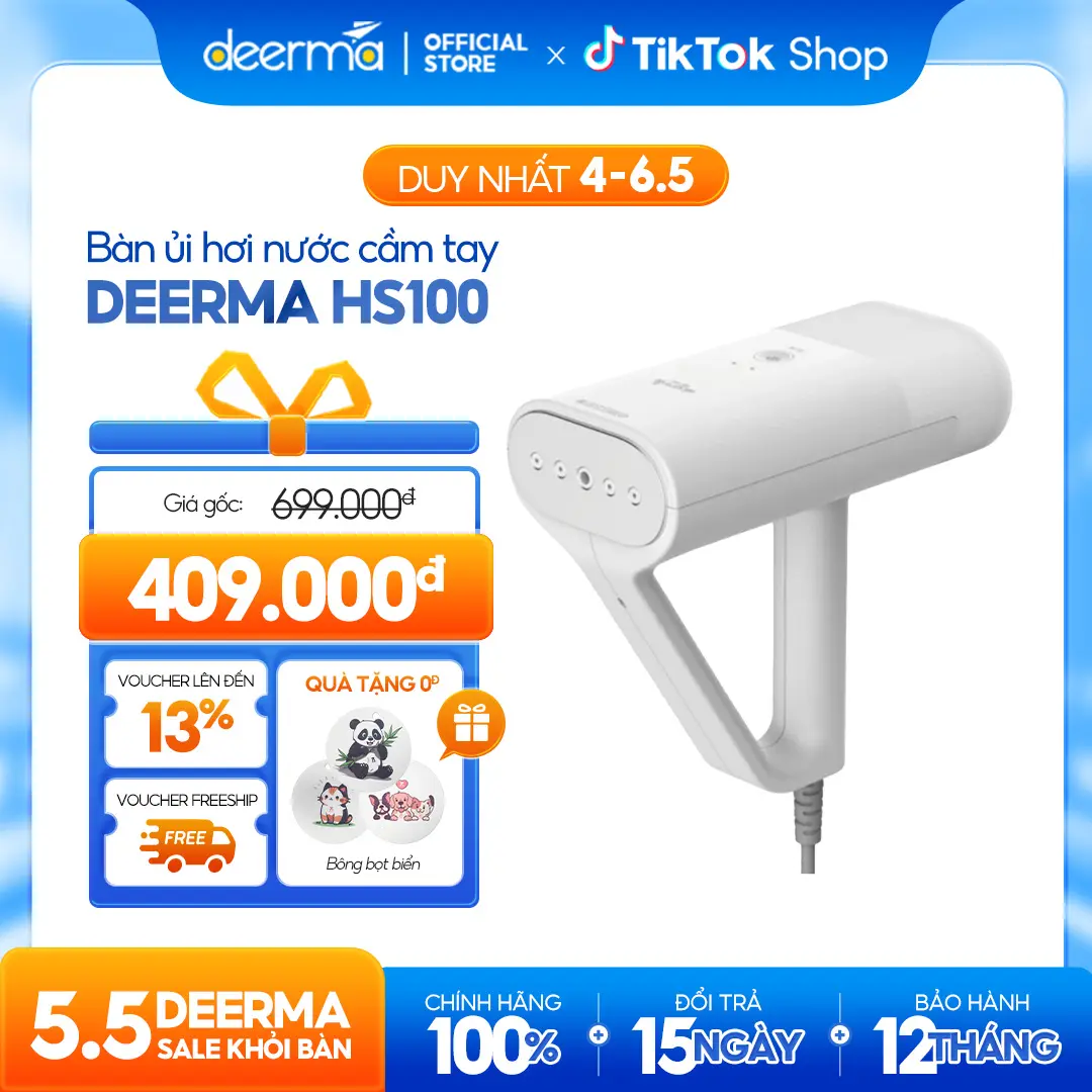 Bàn ủi hơi nước cầm tay DEERMA HS100 ủi phẳng các loại quần áo phiên bản quốc tế - Bảo hành 12 tháng