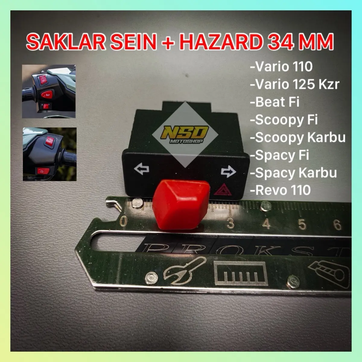 ￼Tombol Saklar Sein Sign Sen Hazard Merah vietnam 34mm 30mm Pnp Beat Vario Scoopy Spacy Stylo