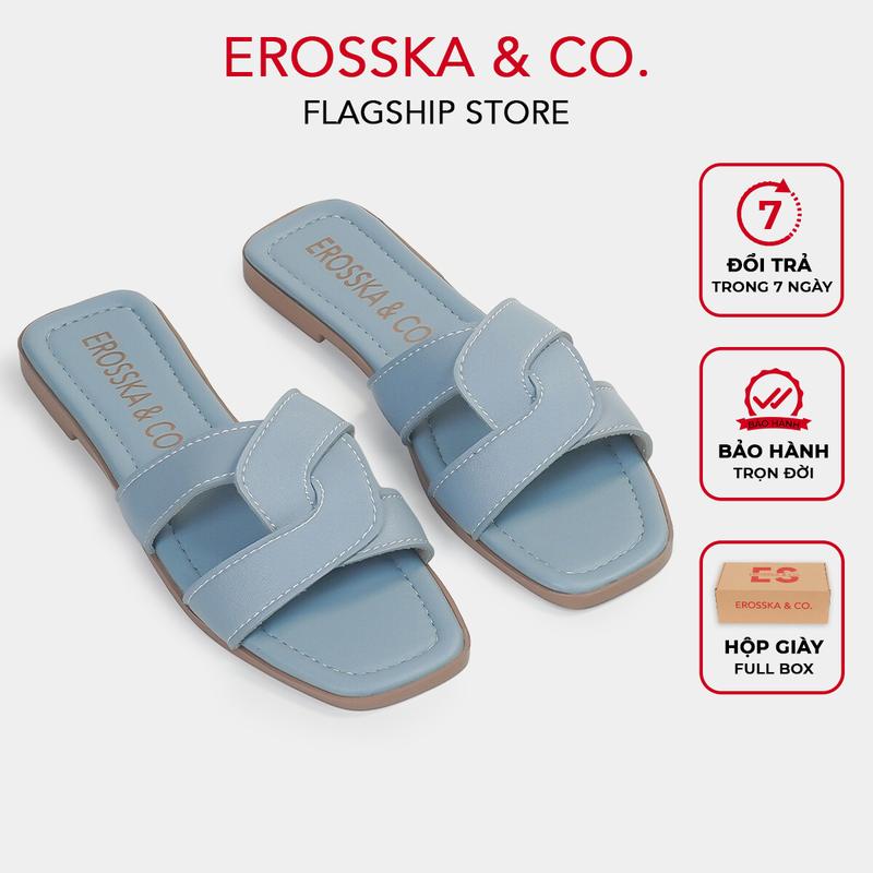   EROSSKA  - Dép đế bệt nữ quai đan kiểu dáng đơn giản màu xanh có hộp giày fullbox - DE064 