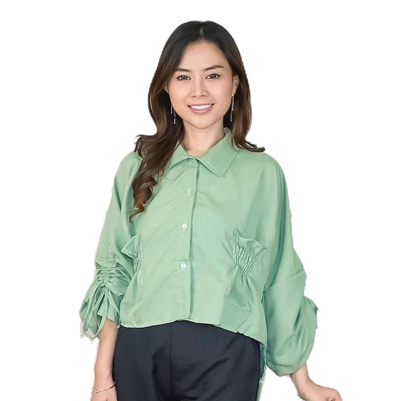 Mamiw colection - kemeja lengan serut seorina shirt  Atasan Wanita 0