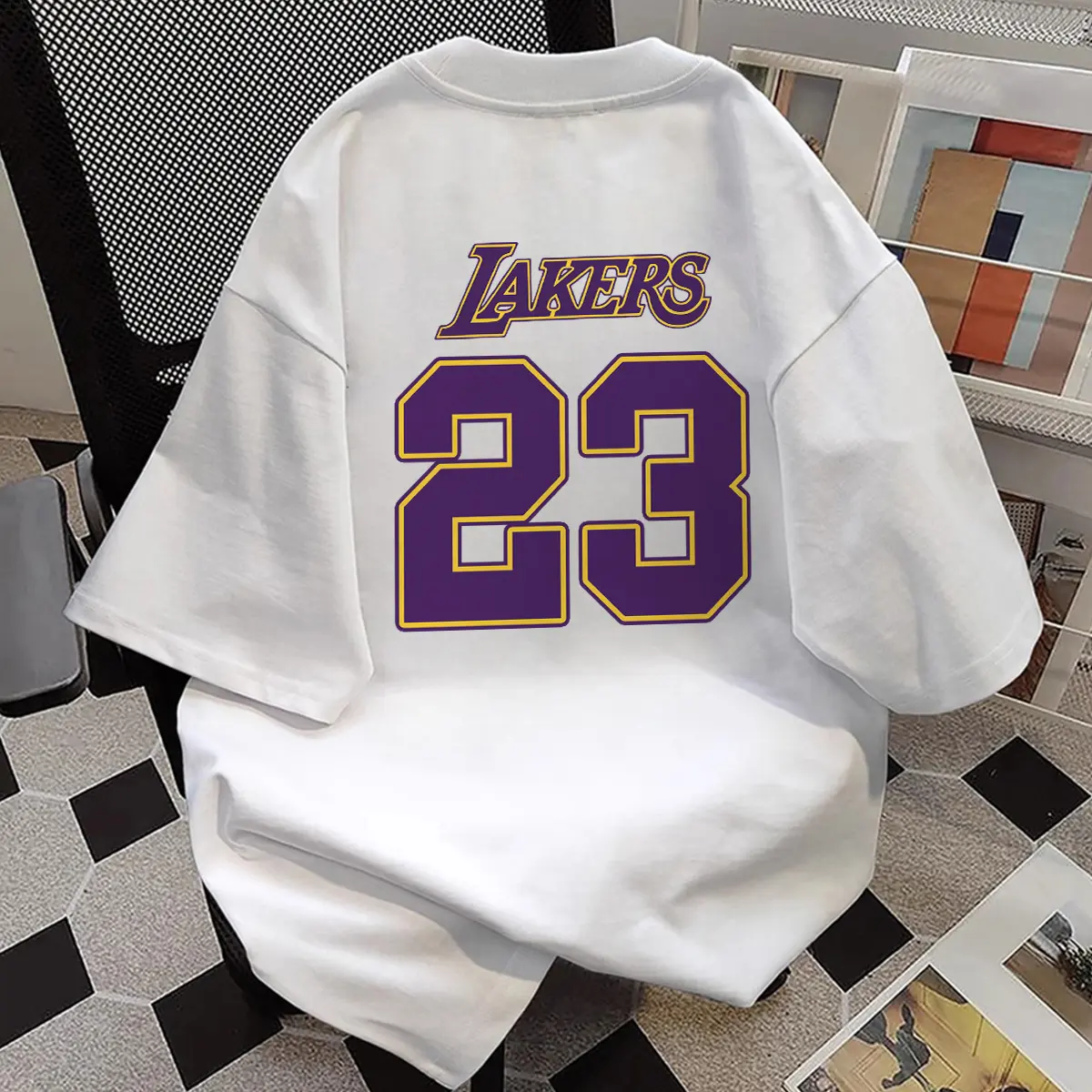 GF Kaos Wanita Boxy Lakers 23 Motif Printed Slim Fit T shirt Pria Oversize Basic Unisex Tee Katun Combed Bahan Nyaman Baju Atasan Wanita