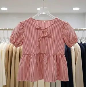 Atasan Salur Wanita,Atasan Wanita Dewasa Atasan Crop Bahan Katun