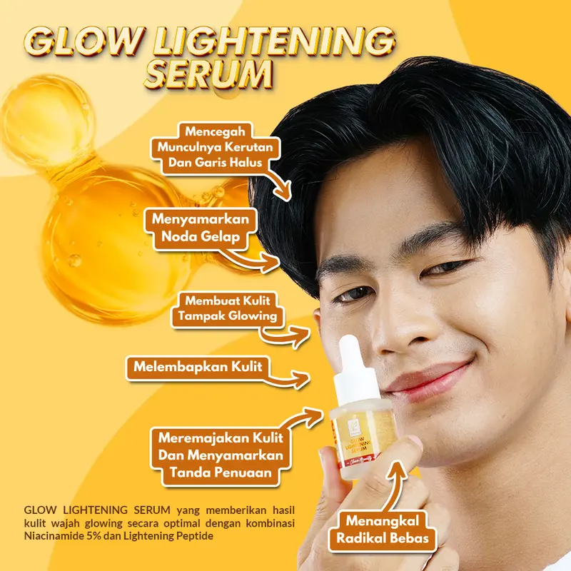 GLOW LIGHTENING SERUM ( Hidrasi Kulit Kering -  Normal ) Aging Extract Mencerahkan Wajah Pencerah Hitam Niacinamide Perawatan Vitamin 2