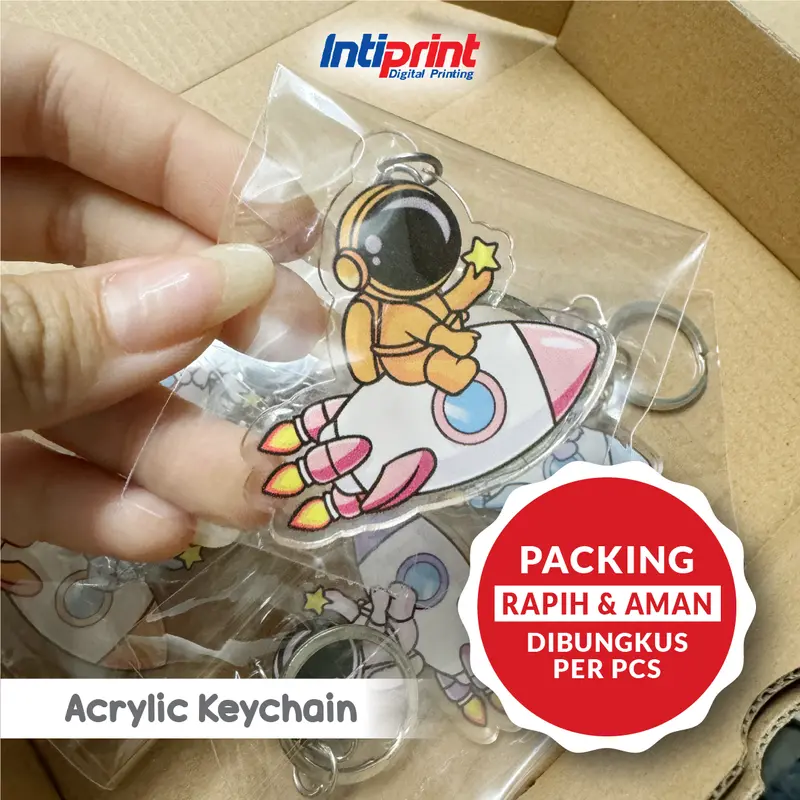 Gantungan Kunci Akrilik Print UV Custom Desain / Acrylic Keychain Custom Logo / Custom Foto Nama 1