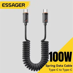 ESSAGER Original Kabel Charger Data Transfer Spring USB Type C to Type C Fast Charging PD 100W 480 Mbps Spiral Flexible Cable