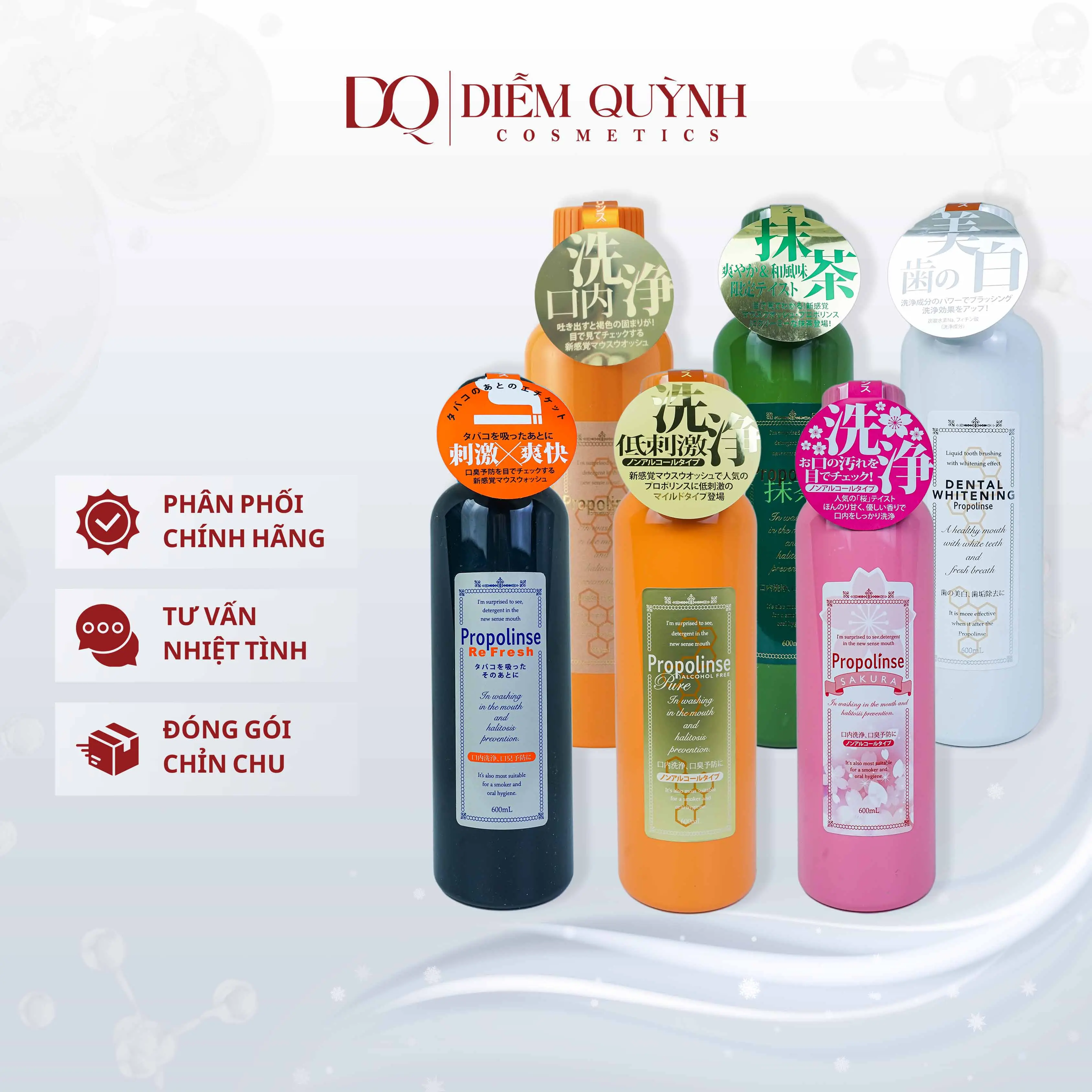 Nước Súc Miệng Propolinse 600ml Nhật Bản Đủ Màu, Loại Bỏ Mảng Bám, Giảm Mùi Hôi Miệng | Diễm Quỳnh Cosmetics