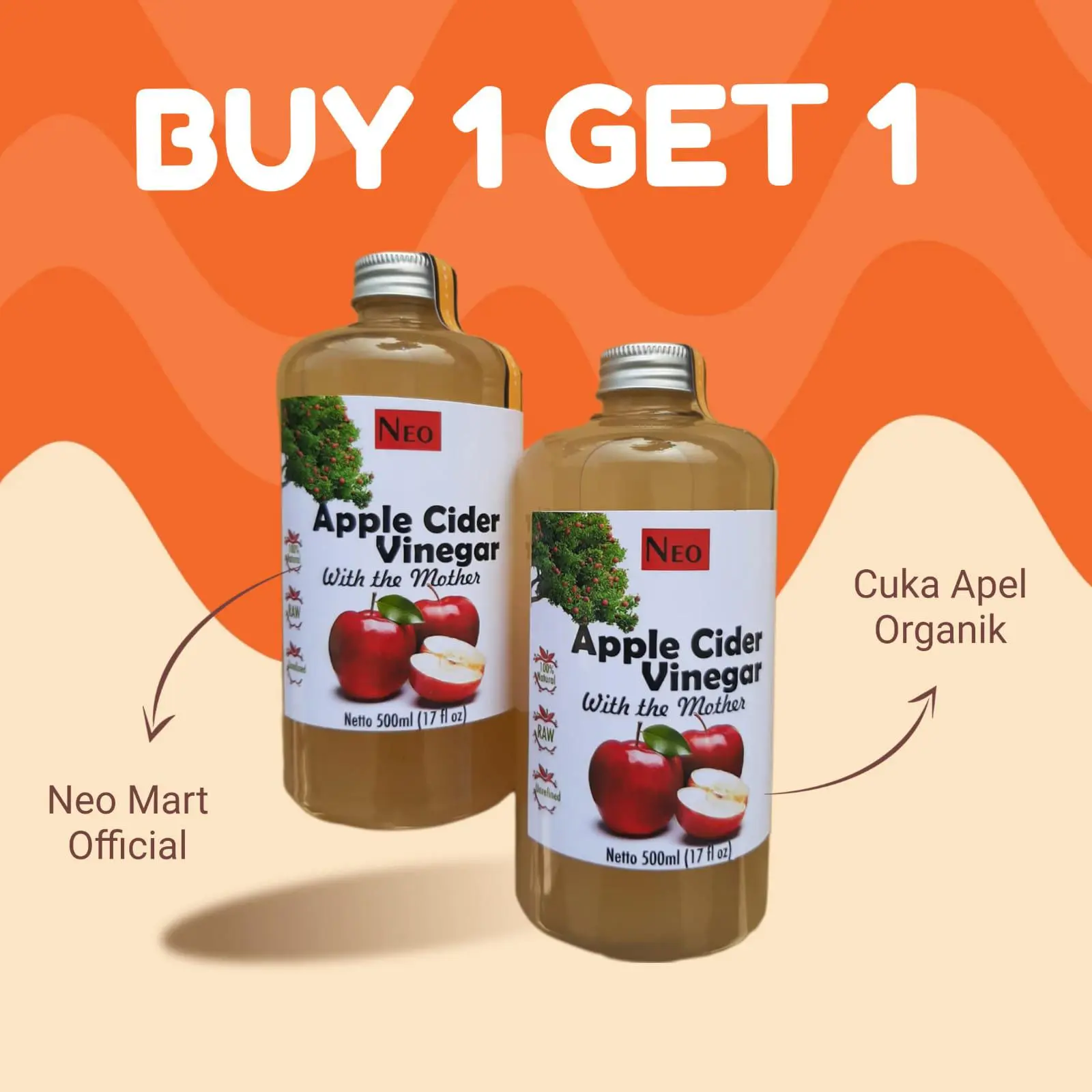 NEO Cuka Apel 500mlx2 Apple Cider Vinegar With The Mother