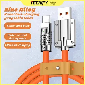 Kabel Data Pengisian Cepat 120 W 6A 1.2 M dengan Bahan Silikon Tebal Kompatibel dengan iPhone IOS/Android ke Micro USB type-C IP untuk IOS Lightning