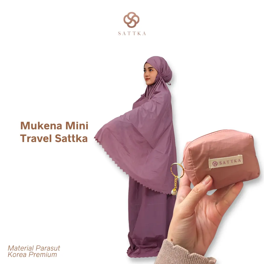 Mukena Mini Travel Sattka Parasut Korea Premium - Free Pouch & Sajadah Muka, Sekecil Genggaman Tangan MUDAH DILIPAT