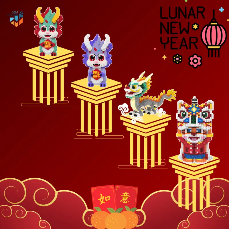 Nano Blocks CNY New Year Edition Medium 3D Model, Mainan Blok Susun, Blok Konstruksi DIY, Dekorasi Hiasan Karakter Animasi, hadiah Kado Anak 1