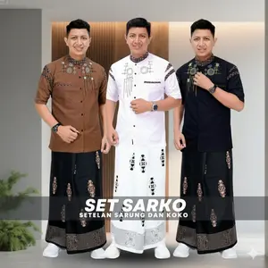 Setelan SARKO Sarung Dan Koko Lengan Pendek Motif Lato Lato Sarung Motif SARWON Muslim Pria Dewasa Katun