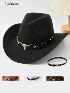 1 pieza sombrero vaquero retro unisex con patrón de cuernos, apto para uso casual y fiestas de vaqueros del oeste