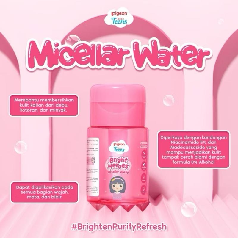 (Micellar Water) PIGEON TEENS BRIGHT HEROES MICELLAR WATER 100 ML micellar water pembersih make up remover pigeon Pigeon teens teen teenage remaja cleansing make up 100ml 100 ml pigeon teens brighten purify and refresh Cleansing 2