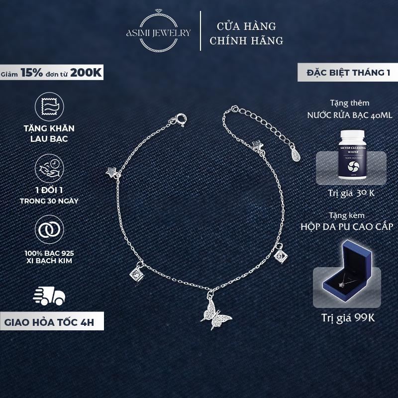  Lắc chân bạc Ý Bướm Nhỏ Asimi Lắc chân bạc nữ S925 nữ tính mỏng manh Butterfly in Glass LC10 