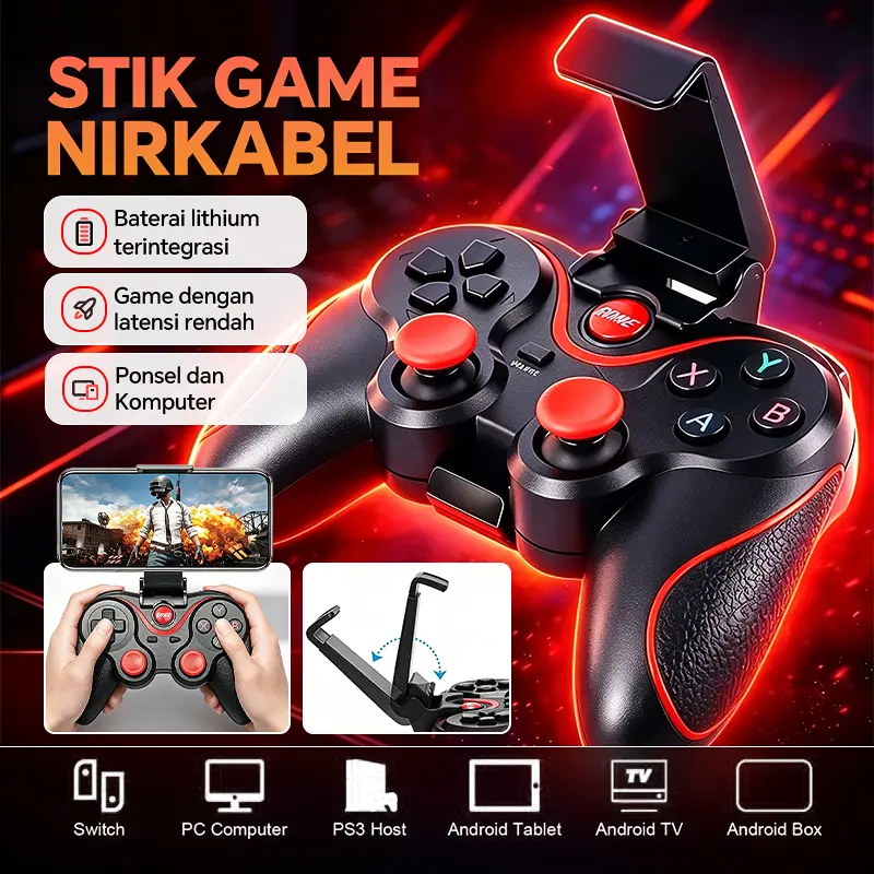 Gamepad X3 Bluetooth Joystick Controller Joypad Android PC PS3/PS4 Dengan Holder HP