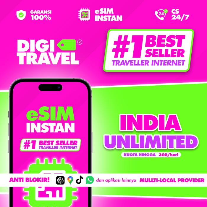 Gambar eSIM India Jaipur New Delhi Unlimited Data Internet Roaming Travel - DIGITRAVEL - 1GB/Day, 3 Hari dari DIGITRAVEL Kota Administrasi Jakarta Selatan Tokopedia