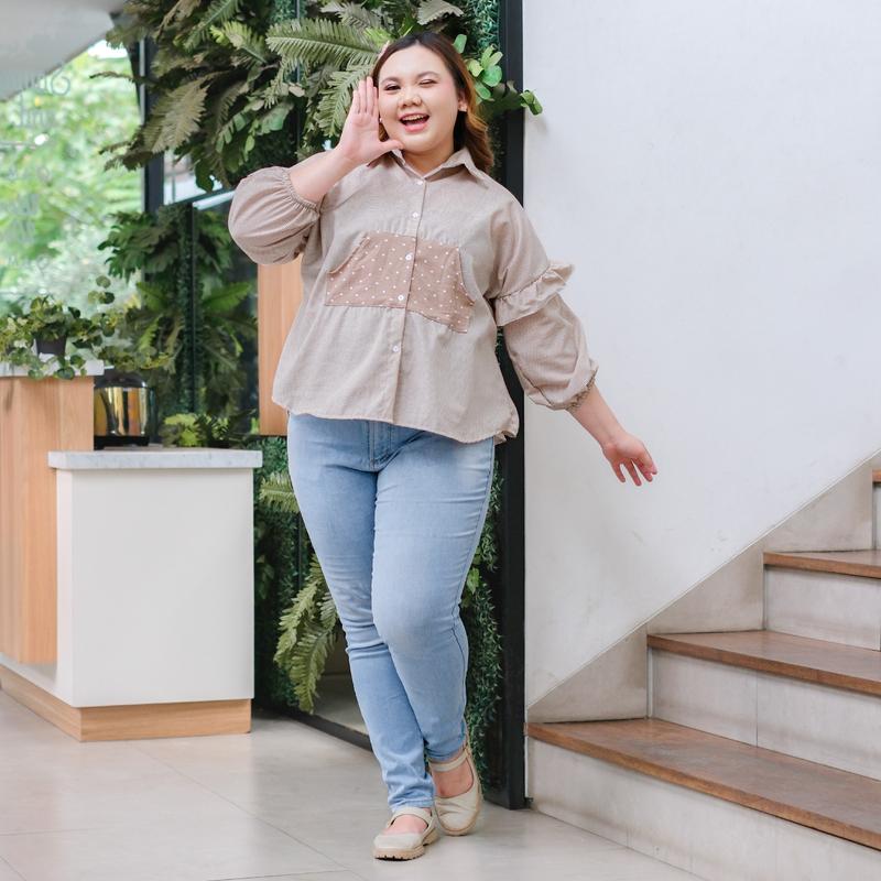 Siselyo Aniisa Pocket Square Tops – Atasan Wanita Big Size – Kemeja Lengan Panjang Jumbo Wanita kemeja  viral 8