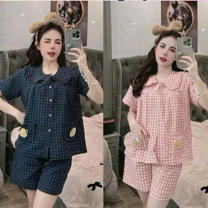 bộ đùi cổ sen, bộ mặc nhà nữ , bộ ngủ xinh chất đũi xốp