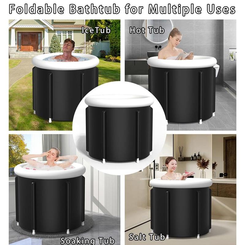 Product Introduction of 【SG STOCK】Portable Ice Bathtub Therapy Foldable for Hot Bath for Small Space,black(227.6 x 31.5 in) Set Cushion 34