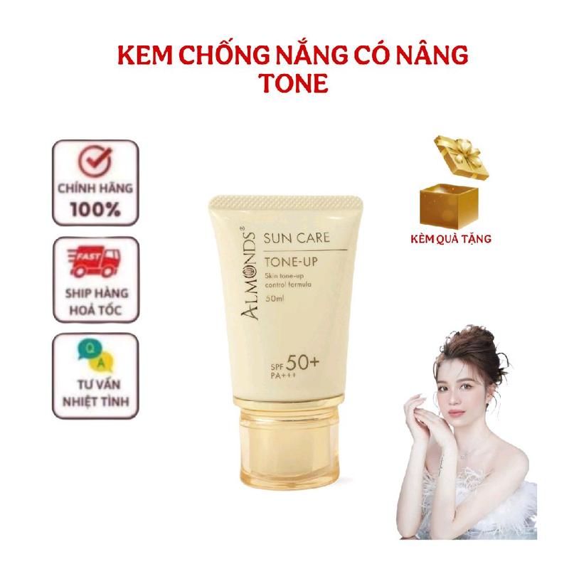 Almonds Kem Chống Nắng Có Nâng Tone SPF 50+ PA+++ Dưỡng Da Mềm Mịn & Nâng Tone Tự Nhiên Chính Hãng 100% Kèm Quà Tặng