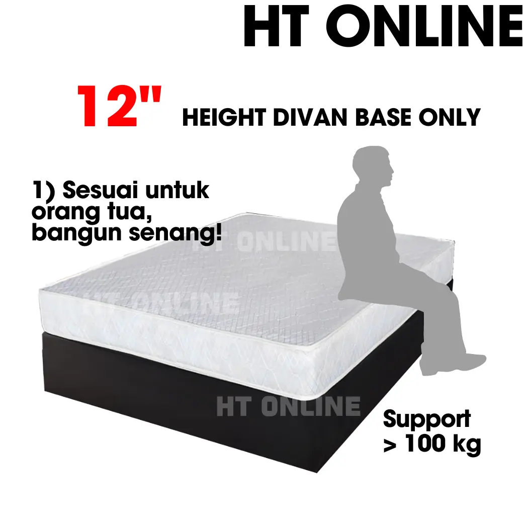 HT ONLINE 12" PVC Divan Bed Frame without headboard Divan Base Only Single Super Single Queen King No Include Mattress White Furniture Wood