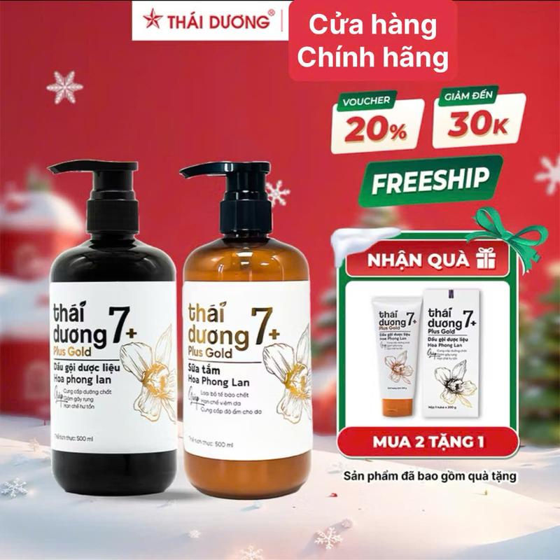 Live - COMBO Dầu gội Thái Dương 7 PLUS GOLD Hoa Phong Lan chai 500ml VÀ sữa tắm Thái Dương 7 Plus Gold Chai 500ml Hoa phong lan TẶNG sữa tắm dầu gội Dầu xả 7 plus Gold 250ml 200ml Hoa Phong Lan - Sao Thái Dương